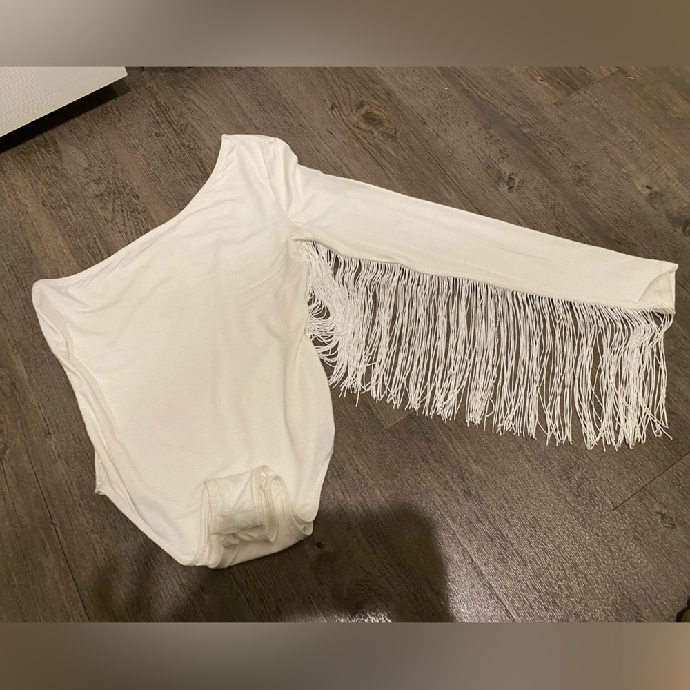Off the shoulder fringe body suit